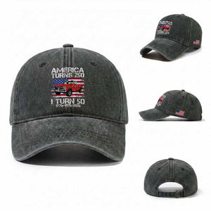 America Turns 250 I Turn 50 1976 50th Birthday Washed Cotton Baseball Cap Vintage Classic Original American Old Pickup Truck TS14 Washed Cap Universal Fit Dark Green Print Your Wear