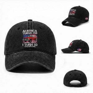 America Turns 250 I Turn 50 1976 50th Birthday Washed Cotton Baseball Cap Vintage Classic Original American Old Pickup Truck TS14 Washed Cap Universal Fit Black Print Your Wear