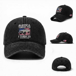 America Turns 250 I Turn 50 1976 50th Birthday Washed Cotton Baseball Cap Vintage Classic Original American Old Pickup Truck