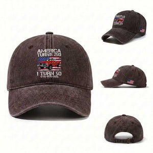 America Turns 250 I Turn 50 1976 50th Birthday Washed Cotton Baseball Cap Vintage Classic Original American Old Pickup Truck TS14 Washed Cap Universal Fit Dark Brown Print Your Wear