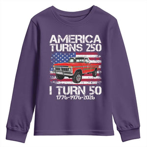 America Turns 250 I Turn 50 1976 50th Birthday Youth Sweatshirt Vintage Classic Original American Old Pickup Truck TS14 Purple Print Your Wear