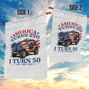 America Turns 250 I Turn 50 1976 50th Birthday Garden Flag Compact Classic Off-road SUV TS14 Print Your Wear