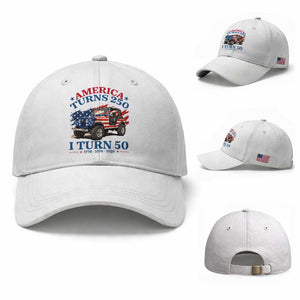 America Turns 250 I Turn 50 1976 50th Birthday Baseball Cap Compact Classic Off-road SUV TS14 Baseball Cap Universal Fit White Print Your Wear