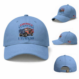 America Turns 250 I Turn 50 1976 50th Birthday Baseball Cap Compact Classic Off-road SUV TS14 Baseball Cap Universal Fit Light Blue Print Your Wear