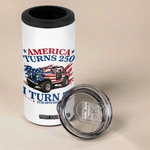 America Turns 250 I Turn 50 1976 50th Birthday 4 in 1 Can Cooler Tumbler Compact Classic Off-road SUV