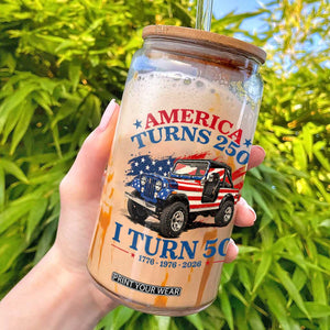 America Turns 250 I Turn 50 1976 50th Birthday Glass Can Compact Classic Off-road SUV TS14 White Print Your Wear