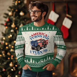 America Turns 250 I Turn 50 1976 50th Birthday Ugly Christmas Sweater Compact Classic Off-road SUV TS14 Beige Green Print Your Wear