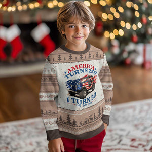 America Turns 250 I Turn 50 1976 50th Birthday Ugly Christmas Sweater Compact Classic Off-road SUV TS14 Mocha Mousse Print Your Wear