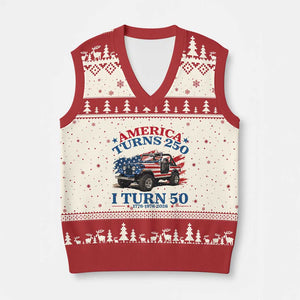 America Turns 250 I Turn 50 1976 50th Birthday V-Neck Knit Sweater Vest Compact Classic Off-road SUV