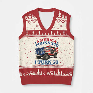 America Turns 250 I Turn 50 1976 50th Birthday V-Neck Knit Sweater Vest Compact Classic Off-road SUV TS14 Beige Red Print Your Wear