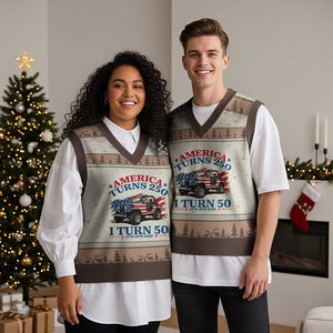 America Turns 250 I Turn 50 1976 50th Birthday V-Neck Knit Sweater Vest Compact Classic Off-road SUV TS14 Mocha Mousse Print Your Wear