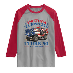 America Turns 250 I Turn 50 1976 50th Birthday Raglan Shirt Compact Classic Off-road SUV TS14 Sport Gray Red Print Your Wear