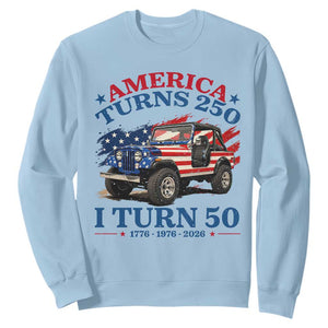 America Turns 250 I Turn 50 1976 50th Birthday Sweatshirt Compact Classic Off-road SUV TS14 Light Blue Print Your Wear