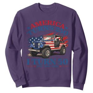 America Turns 250 I Turn 50 1976 50th Birthday Sweatshirt Compact Classic Off-road SUV TS14 Purple Print Your Wear