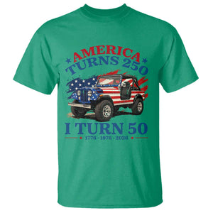 America Turns 250 I Turn 50 1976 50th Birthday T Shirt Compact Classic Off-road SUV TS14 Irish Green Print Your Wear