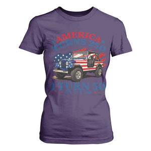 America Turns 250 I Turn 50 1976 50th Birthday T Shirt For Women Compact Classic Off-road SUV TS14 Purple Print Your Wear