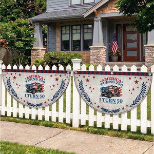 America Turns 250 I Turn 50 1976 50th Birthday Patriotic Fan Flag Compact Classic Off-road SUV TS14 2pcs pack Laurel Beige Print Your Wear