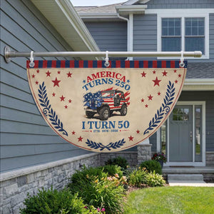 America Turns 250 I Turn 50 1976 50th Birthday Patriotic Fan Flag Compact Classic Off-road SUV TS14 2pcs pack Laurel Tan Print Your Wear