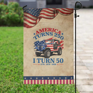 America Turns 250 I Turn 50 1976 50th Birthday Patriotic Garden Flag Compact Classic Off-road SUV TS14 Vintage Rustic Tan Navy Print Your Wear