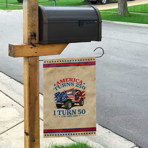 America Turns 250 I Turn 50 1976 50th Birthday Patriotic Garden Flag Compact Classic Off-road SUV TS14 Vintage Rustic Tan Red Print Your Wear