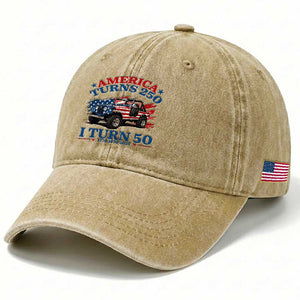 America Turns 250 I Turn 50 1976 50th Birthday Washed Cotton Baseball Cap Compact Classic Off-road SUV TS14 Print Your Wear