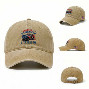 America Turns 250 I Turn 50 1976 50th Birthday Washed Cotton Baseball Cap Compact Classic Off-road SUV TS14 Washed Cap Universal Fit Khaki Print Your Wear
