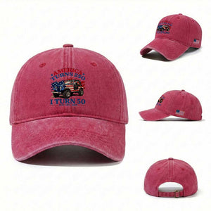 America Turns 250 I Turn 50 1976 50th Birthday Washed Cotton Baseball Cap Compact Classic Off-road SUV TS14 Washed Cap Universal Fit Red Print Your Wear
