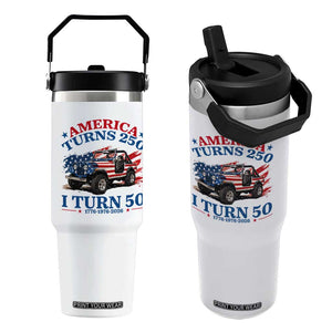 America Turns 250 I Turn 50 1976 50th Birthday Flip Straw Tumbler Compact Classic Off-road SUV