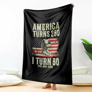 America Turns 250 I Turn 50 1976 50th Birthday Throw Blanket Patriotic Cowboy Cowgirl Rodeo 4th of July
