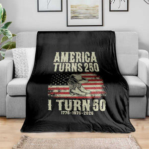 America Turns 250 I Turn 50 1976 50th Birthday Throw Blanket Patriotic Cowboy Cowgirl Rodeo 4th of July