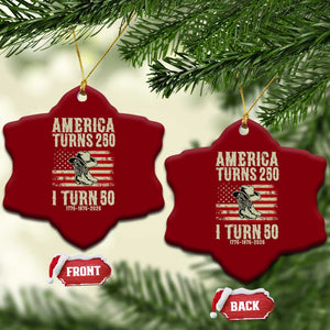 America Turns 250 I Turn 50 1976 50th Birthday Ceramic Ornament Patriotic Cowboy Cowgirl Rodeo 4th of July