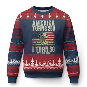 America Turns 250 I Turn 50 1976 50th Birthday Ugly Christmas Sweater Patriotic Cowboy Cowgirl Rodeo 4th of July