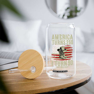 America Turns 250 I Turn 50 1976 50th Birthday Glass Can Patriotic Cowboy Cowgirl Rodeo 4th of July