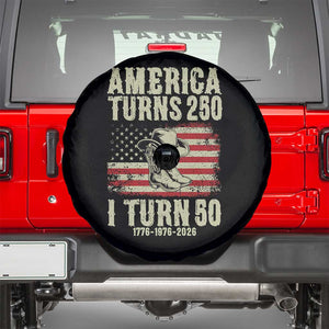 America Turns 250 I Turn 50 1976 50th Birthday Spare Tire Cover Patriotic Cowboy Cowgirl Rodeo 4th of July