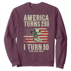 America Turns 250 I Turn 50 1976 50th Birthday Sweatshirt Patriotic Cowboy Cowgirl Rodeo 4th of July
