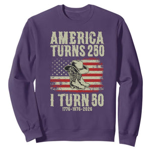 America Turns 250 I Turn 50 1976 50th Birthday Sweatshirt Patriotic Cowboy Cowgirl Rodeo 4th of July