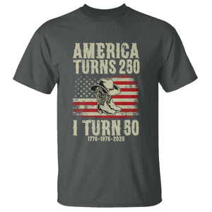 America Turns 250 I Turn 50 1976 50th Birthday T Shirt Patriotic Cowboy Cowgirl Rodeo 4th of July