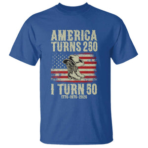 America Turns 250 I Turn 50 1976 50th Birthday T Shirt Patriotic Cowboy Cowgirl Rodeo 4th of July