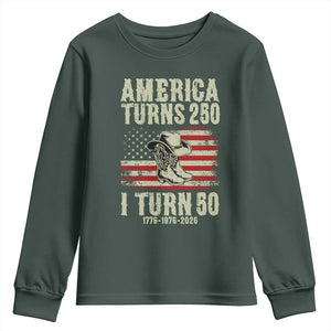 America Turns 250 I Turn 50 1976 50th Birthday Youth Sweatshirt Patriotic Cowboy Cowgirl Rodeo 4th of July