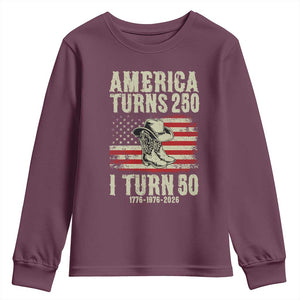 America Turns 250 I Turn 50 1976 50th Birthday Youth Sweatshirt Patriotic Cowboy Cowgirl Rodeo 4th of July
