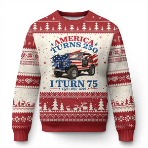 America Turns 250 I Turn 75 1951 75th Birthday Ugly Christmas Sweater Compact Classic Off-road SUV