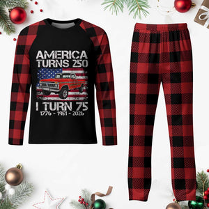 America Turns 250 I Turn 75 1951 75th Birthday Plaid Pajama Set Vintage Classic Original American Old Pickup Truck