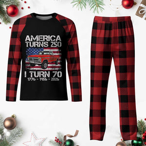 America Turns 250 I Turn 70 1956 70th Birthday Plaid Pajama Set Vintage Classic Original American Old Pickup Truck