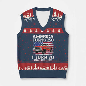 America Turns 250 I Turn 70 1956 70th Birthday V-Neck Knit Sweater Vest Vintage Classic Original American Old Pickup Truck