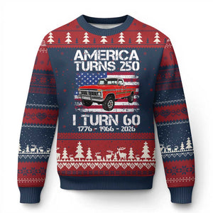 America Turns 250 I Turn 60 1966 60th Birthday Ugly Christmas Sweater Vintage Classic Original American Old Pickup Truck