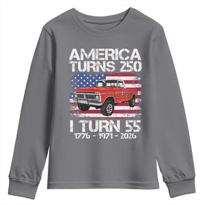 America Turns 250 I Turn 55 1971 55th Birthday Youth Sweatshirt Vintage Classic Original American Old Pickup Truck