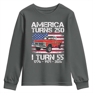 America Turns 250 I Turn 55 1971 55th Birthday Youth Sweatshirt Vintage Classic Original American Old Pickup Truck