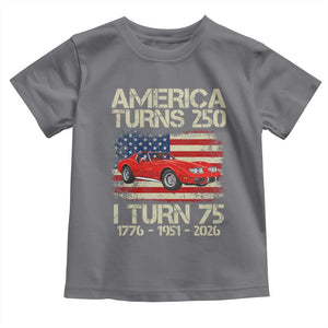 America Turns 250 I Turn 75 1951 75th Birthday Toddler T Shirt Sports Car Retro Americana