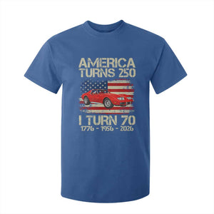 America Turns 250 I Turn 70 1956 70th Birthday T Shirt For Kid Sports Car Retro Americana