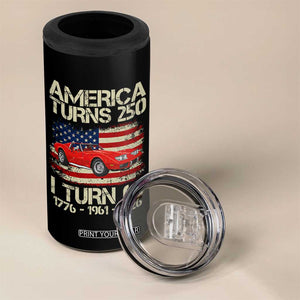 America Turns 250 I Turn 65 1961 65th Birthday 4 in 1 Can Cooler Tumbler Sports Car Retro Americana